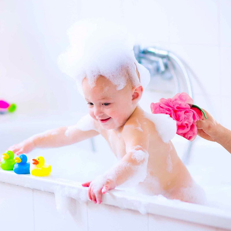Rocutus 4pcs Child Bath Shower Sponge Pouf Loofahs Mesh Brush Shower Ball Cute Bath Flower with Hooks for Travel (Mixed 4) - Image 2